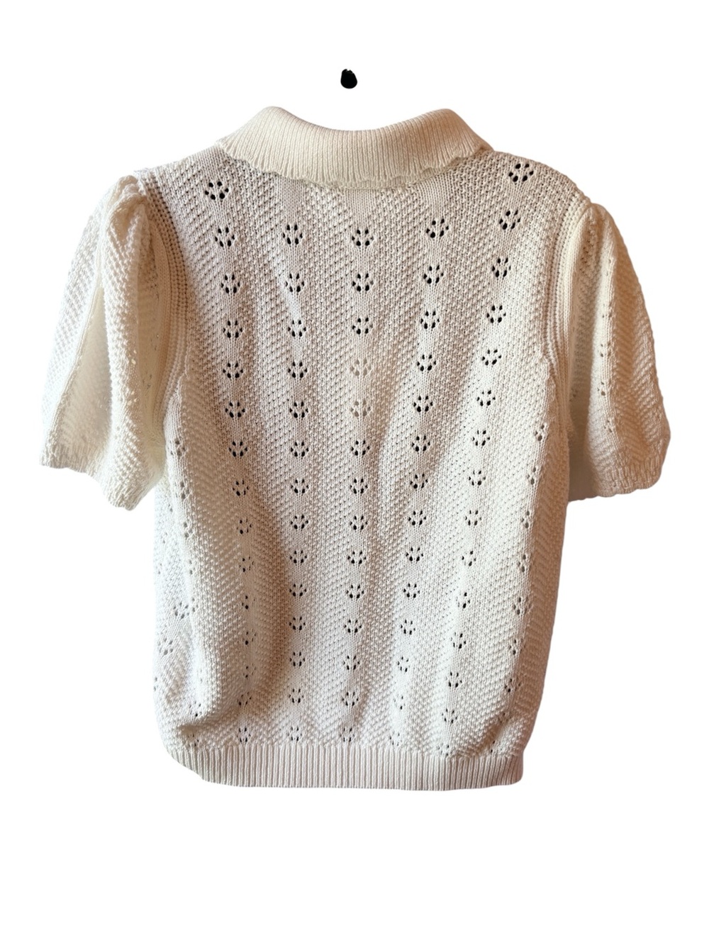 Free Assembly Women's Cotton Pointelle Cardigan Sweater with Short Sleeves - Picture 5 of 5